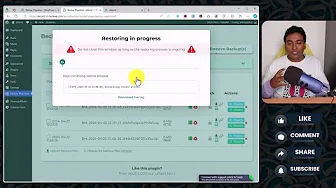 WordPress site restore process from backup with confirmation dialog