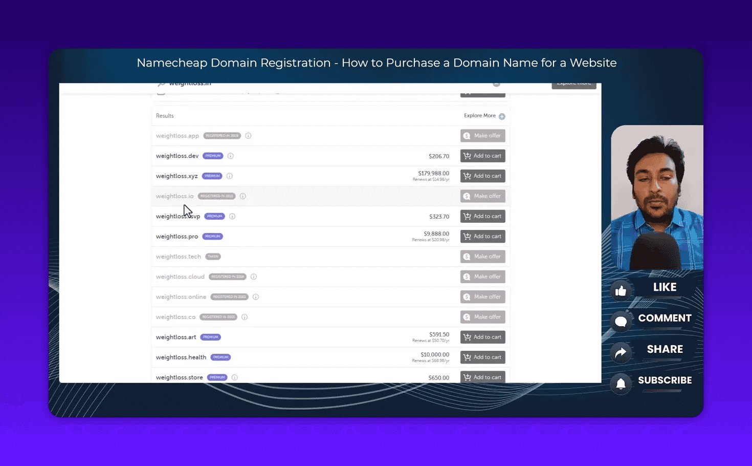 Namecheap premium domain pricing showing high-value domain names and their costs